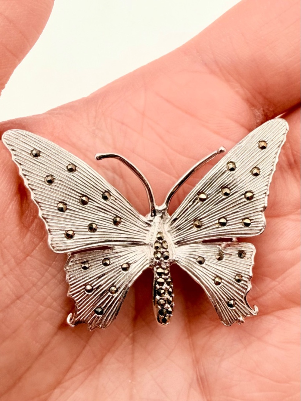 Vintage 925 Sterling Silver and Marcasite Butterfly Brooch Made In Italy